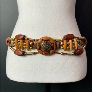 Vintage Bohemian wooden belt with brass accents size small/medium